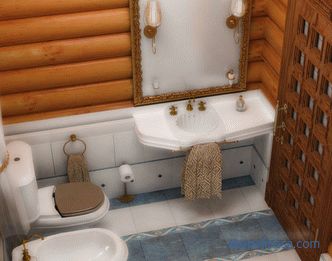 Une salle de bain au chalet dans une maison en bois clé en main: schémas, imperméabilisation, garniture de toilette