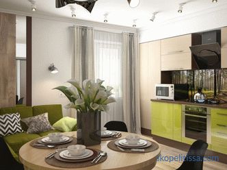 Conception de cuisine avec salle à manger et salon dans une maison privée: photo d'idées de planification