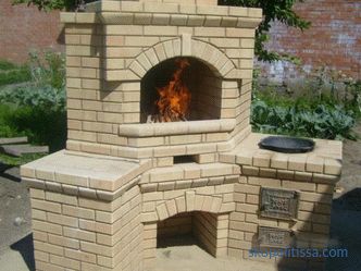 Gril en brique, fondement d'un four à barbecue et d'un gril en brique, étapes de la construction, photo